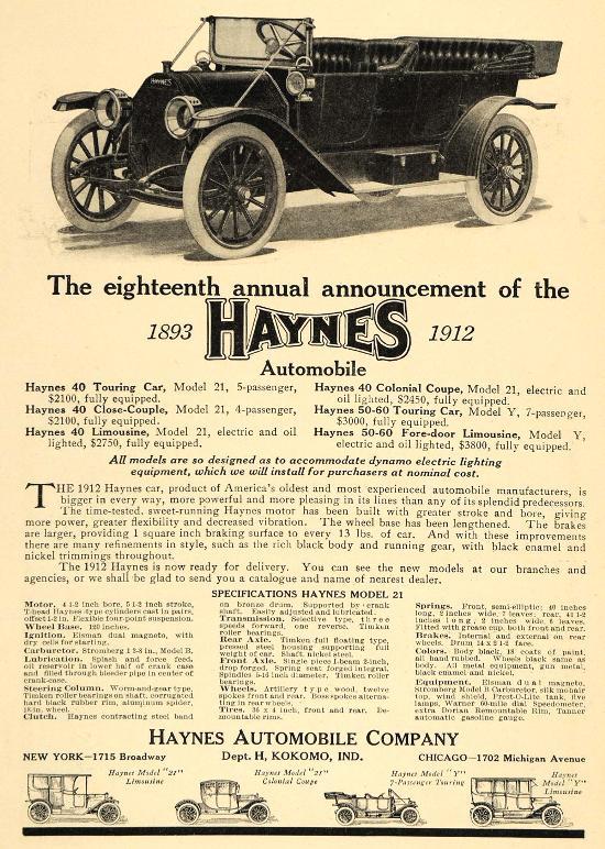 1912 Haynes 50-60 Touring Car, o primeiro carro a aparecer em um