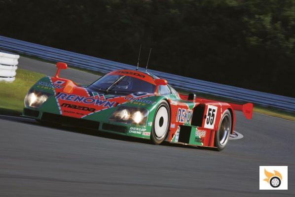 Mazda 787 and 787B on their way to victory at Le Mans