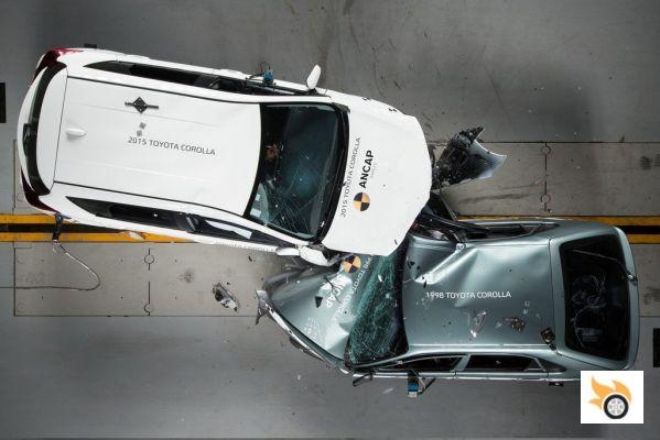 ANCAP shows how a new Toyota Auris and a '98 Corolla collide